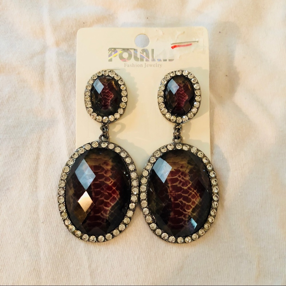 Faux Snakeskin Rhinestone Earrings